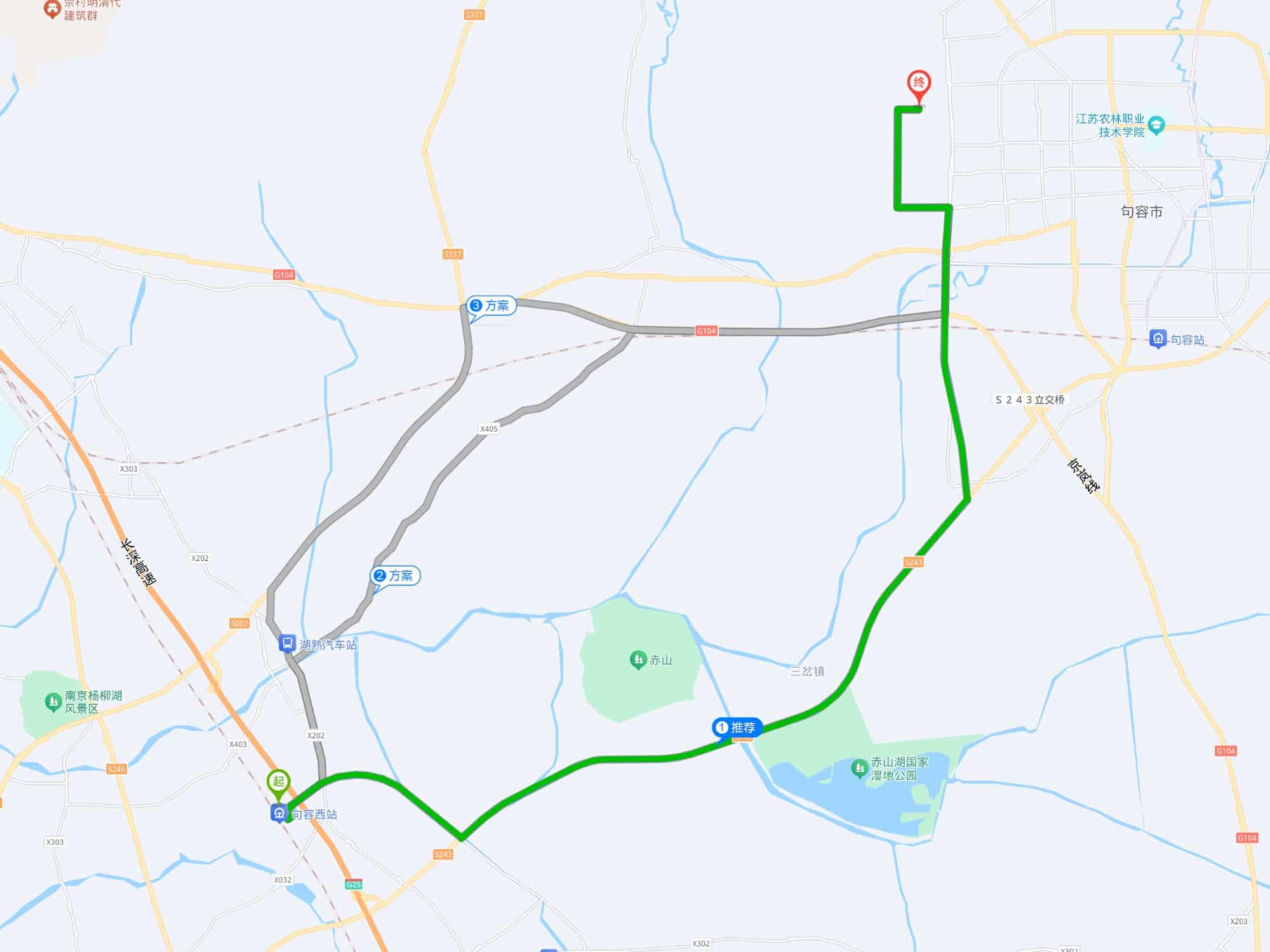 从句容西站到江苏k1体育的路线